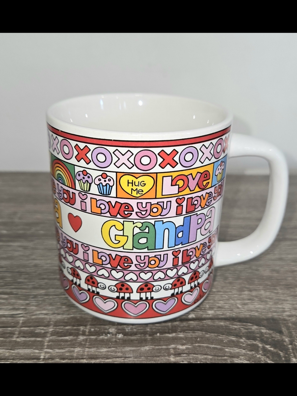 Vintage 1983 Chris Davenport Enesco  I Love You Grandpa Hearts Ceramic Mug